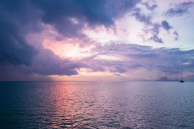 Scenic view of sea against sky at sunset