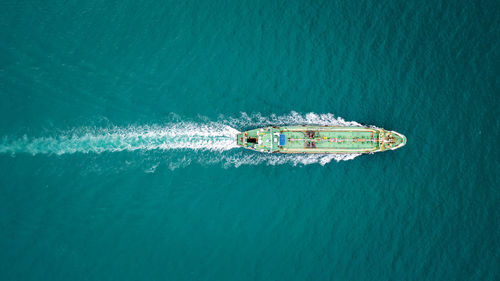 High angle view of ship in sea