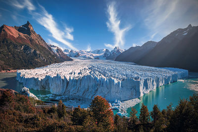 Panoramic view of snowcapped mountains against sky during winter