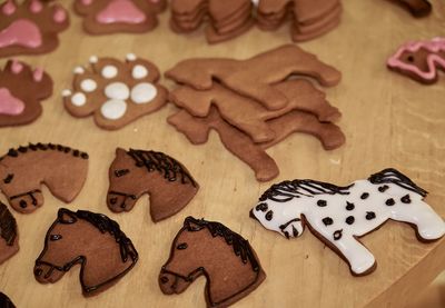 High angle view of cookies on table