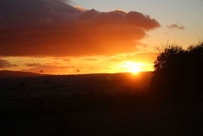 Scenic view of silhouette field against sky during sunset