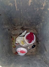 High angle view of drink in jar on table