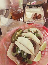 Close-up of food served on table