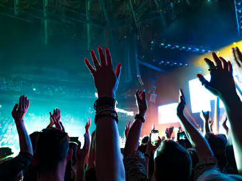 Cheering young people at a rock concert