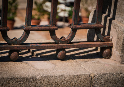 Close-up of rusty railing