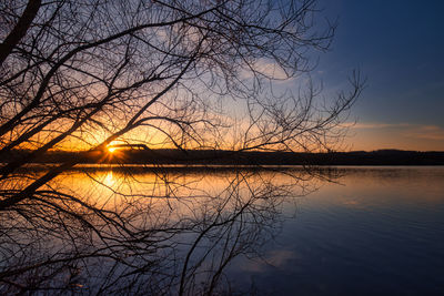 Scenic view of lake against sky during sunset