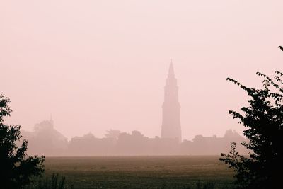 Scenic view of landscape during foggy weather