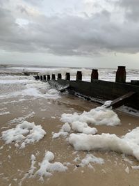 Scenic view of frozen sea against sky