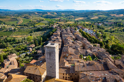 View from the top of the main tower, city of san gimignano, tuscany