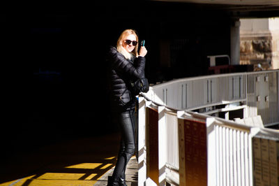 Portrait of woman in stadium