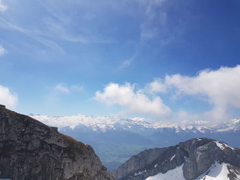 Scenic view of snowcapped mountains against sky