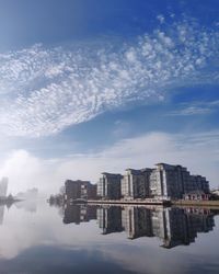 Reflection of buildings in lake