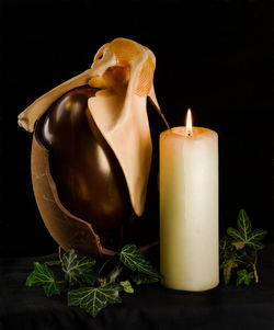 Close-up of tea light over black background