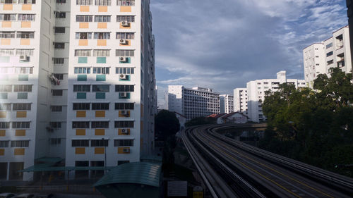 High angle view of buildings in city