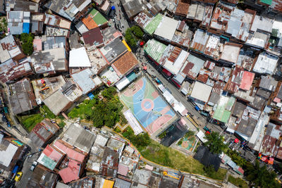 High angle view of buildings in city