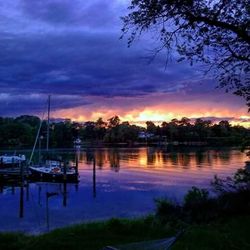 Scenic view of lake against cloudy sky