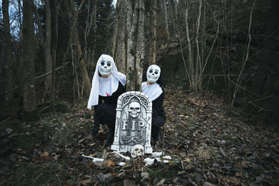 Two women dressed as nuns for halloween