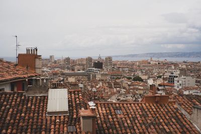 High angle view of townscape against sky