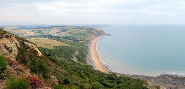 High angle view of beach against sky