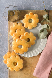 High angle view of cookies on table