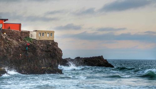 Rock formation in sea