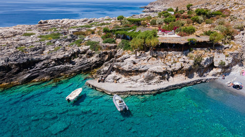 High angle view of rocks on beach