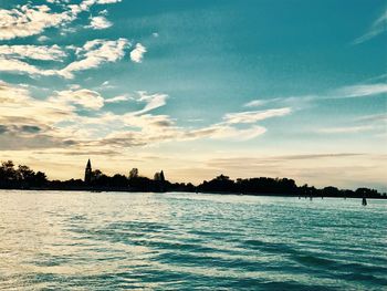 Scenic view of sea against sky during sunset