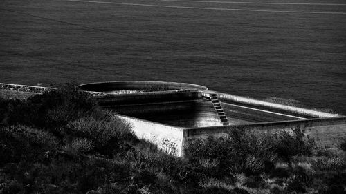 High angle view of built structure in water