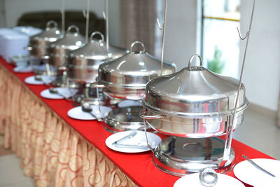 High angle view of containers on table