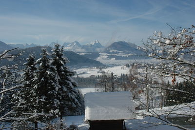 Scenic view of snowcapped mountains against sky