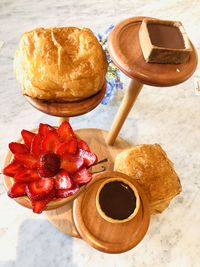 High angle view of coffee on table