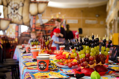 Close-up of fruits for sale at market stall