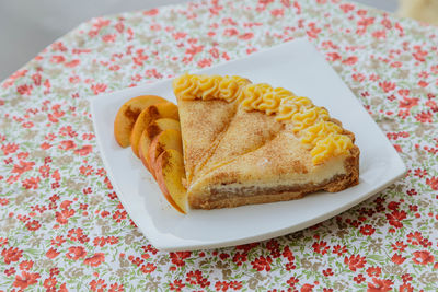 High angle view of breakfast on table