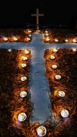 Puddle on road in city at night