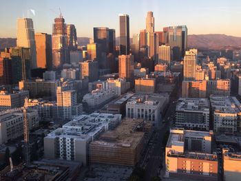 City skyline at sunset