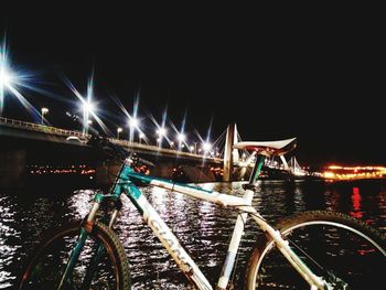 Light trails on bridge at night