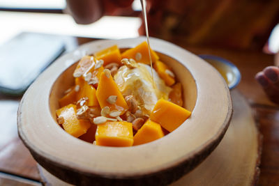 Close-up of food in plate on table