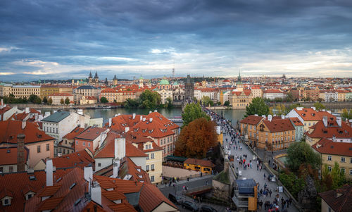 High angle view of townscape against sky