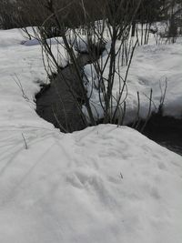 Frozen landscape against sky