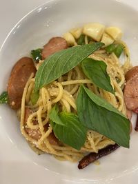High angle view of food in plate