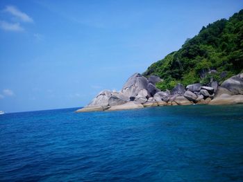 View of calm blue sea against sky