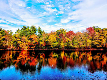 Reflection of trees in lake against sky during autumn