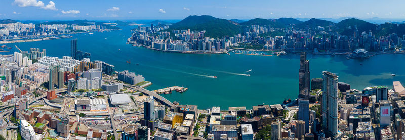 High angle view of city buildings