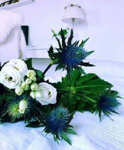 Close-up of flowers on table