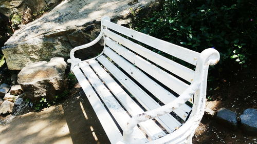 Close-up of empty bench in park