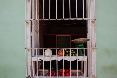 Green grocery selling fresh fruit and vegetables on stall