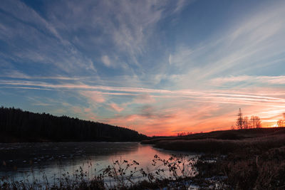 Scenic view of lake against sky during sunset