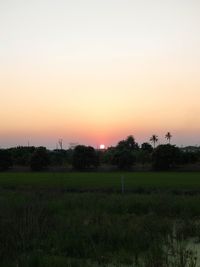 Scenic view of field against sky during sunset