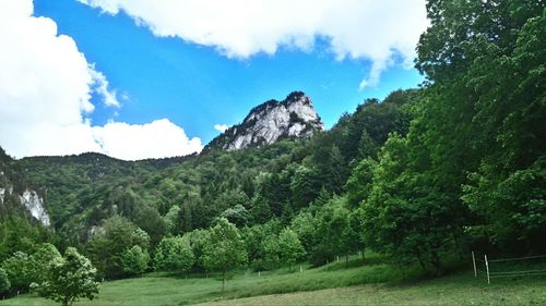 Scenic view of mountains against cloudy sky