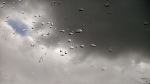 Full frame shot of raindrops on windshield